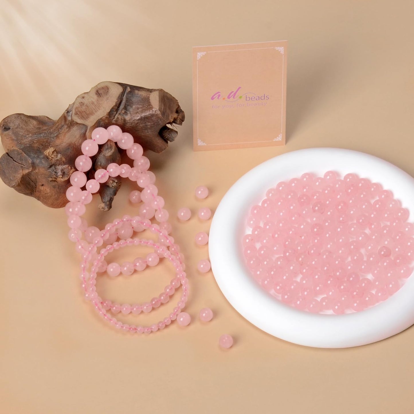 AD Beads Handmade Gemstone Stretch Elastic Bracelet Crystal Healing Reiki Nature's Beauty and Spiritual Essence Unisex (4mm, Rose Quartz)