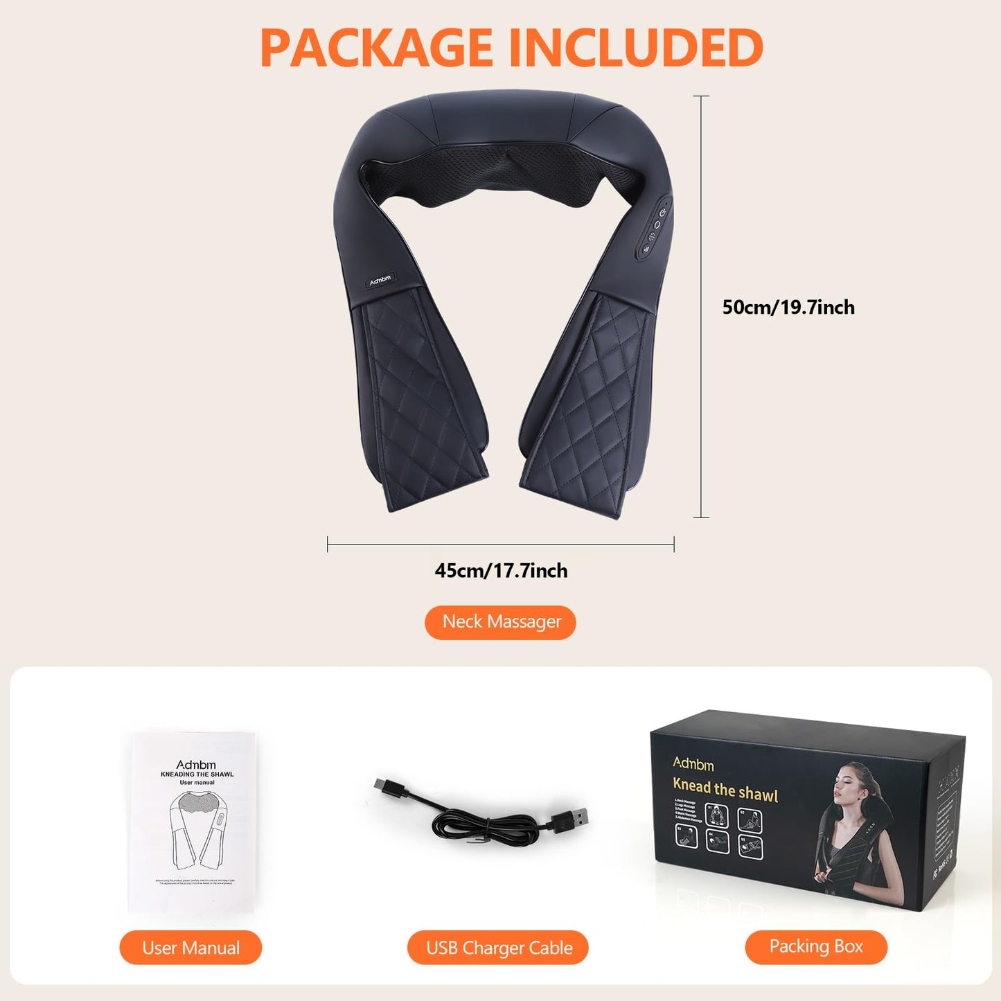 Admbm Back and Neck Massager,Shiatsu Back Massager with Heat,Cordless Portable Kneading Shoulder Massage Shawl Electric Massage Pillow for Pain Relief Deep Tissue Gifts for Dad Mom Friends