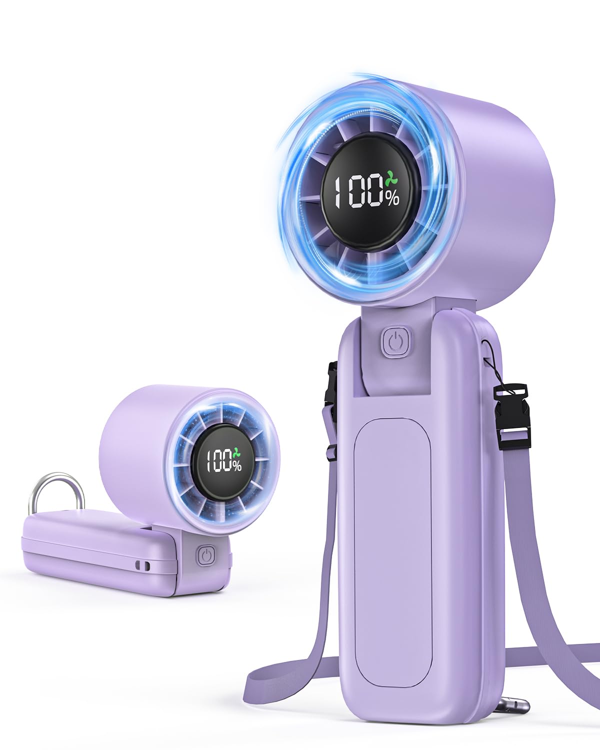 4 in 1 Handheld Portable Turbo Fan, 180° Foldable 6-Speed (1-100) Mini Fan, 5000mAh Rechargeable Battery Operated up to 15 Working Hours, LED Display Personal Cooling for Travel Indoor Outdoor Purple
