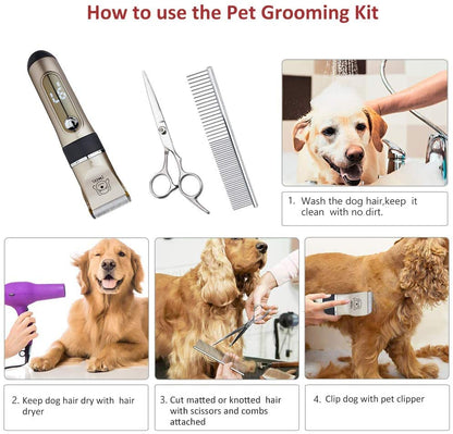 IWEEL Dog Clippers, 2-Speed Professional Rechargeable Cordless Cat Shaver and Low Noise Water Proof Electric Dog Trimmer Pet Grooming Kit Animal Hair Clippers Tool with Scissors Combs