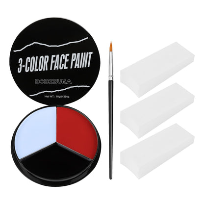 White Red Grey Face Body Paint + 3PC Sponge + Brush, Colored Eye Black for Baseball Softball Sport Games, Face Painting Kit for Halloween Devil, Vampire Cosplay, Costume, SFX Makeup, Theme Parties
