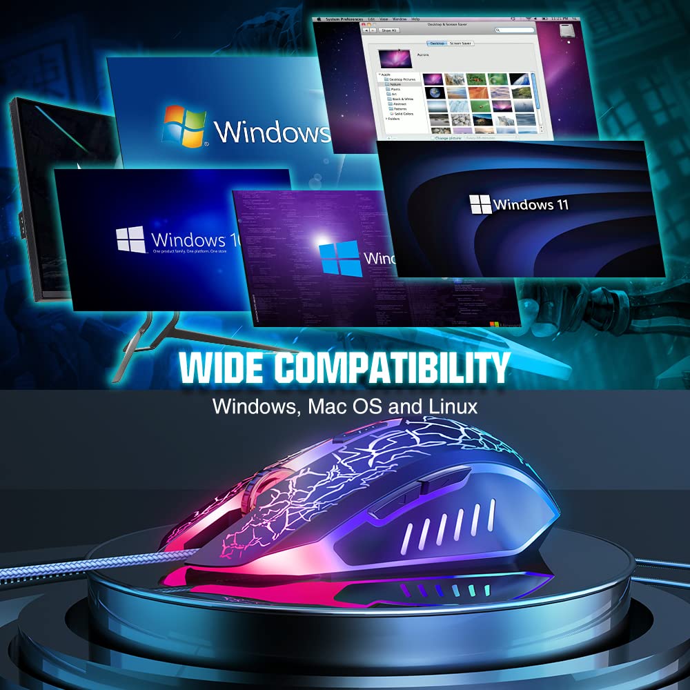 BENGOO Gaming Mouse Wired, Ergonomic Gamer Laptop PC Optical Computer Mice with RGB Backlit, 4 Adjustable DPI Up to 3600, 6 Programmable Buttons for Windows 7/8/10/XP Vista Linux -Black