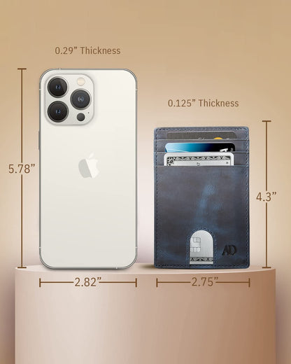 Access Denied REAL LEATHER Slim Minimalist Mens Wallet - Thin Front Pocket RFID Credit Card Holder Wallets For Men Holiday Gifts For Him