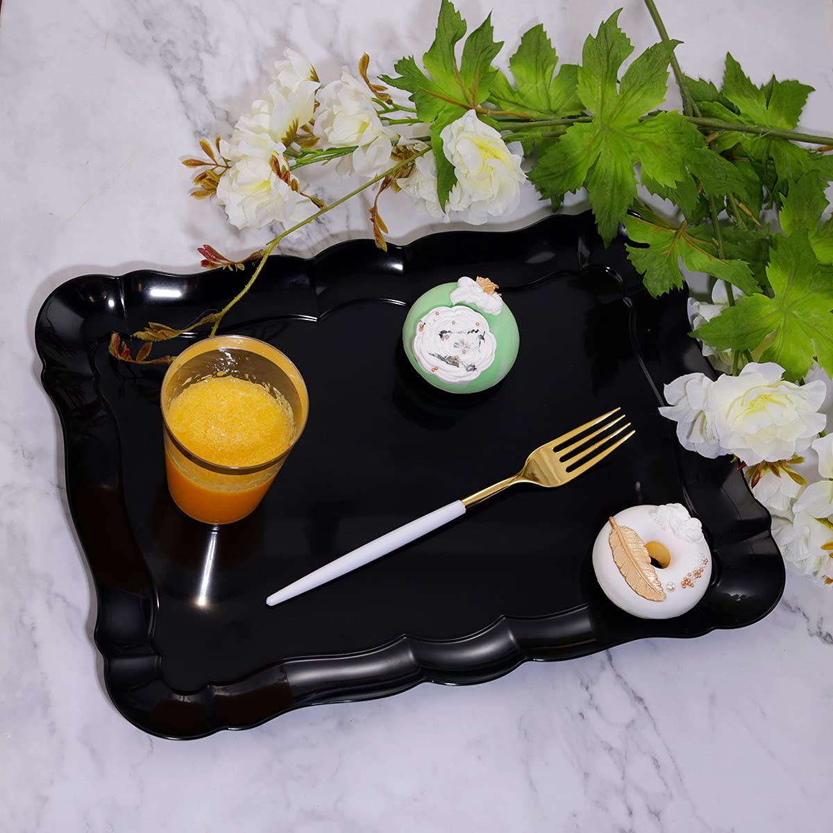 BBG 6 Pack Black Plastic Serving Trays, 15" x 10" Halloween Party Platters and Trays, Rectangle Black Plastic Serving Trays, Dishwasher Safe Reusable Platters Set, Halloween Plastic Trays for Party