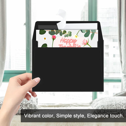 50 Packs of Black 4X6 Envelopes for Invitation, A6 Black Envelopes Self Seal for Cards, Photos, Wedding, Birthday, Party, Babay Shower