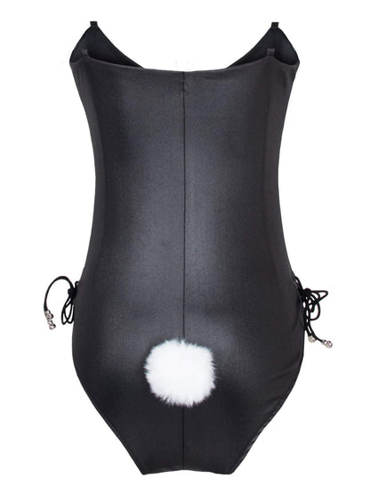 Womens Bunny Costume Girl Suit Senpai Cosplay Anime Role Costume One Piece Bodysuit Removable Padded with Stockings Set(XL)