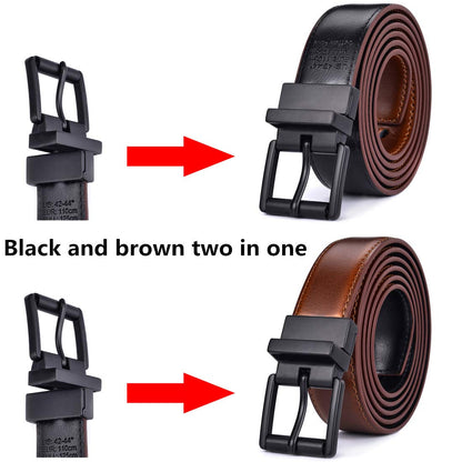 Beltox Men’s Belts Dress Casual Reversible Leather 1.1” w Roller Buckle Rotated(Black/Brown w Black Buckle, 44-46)