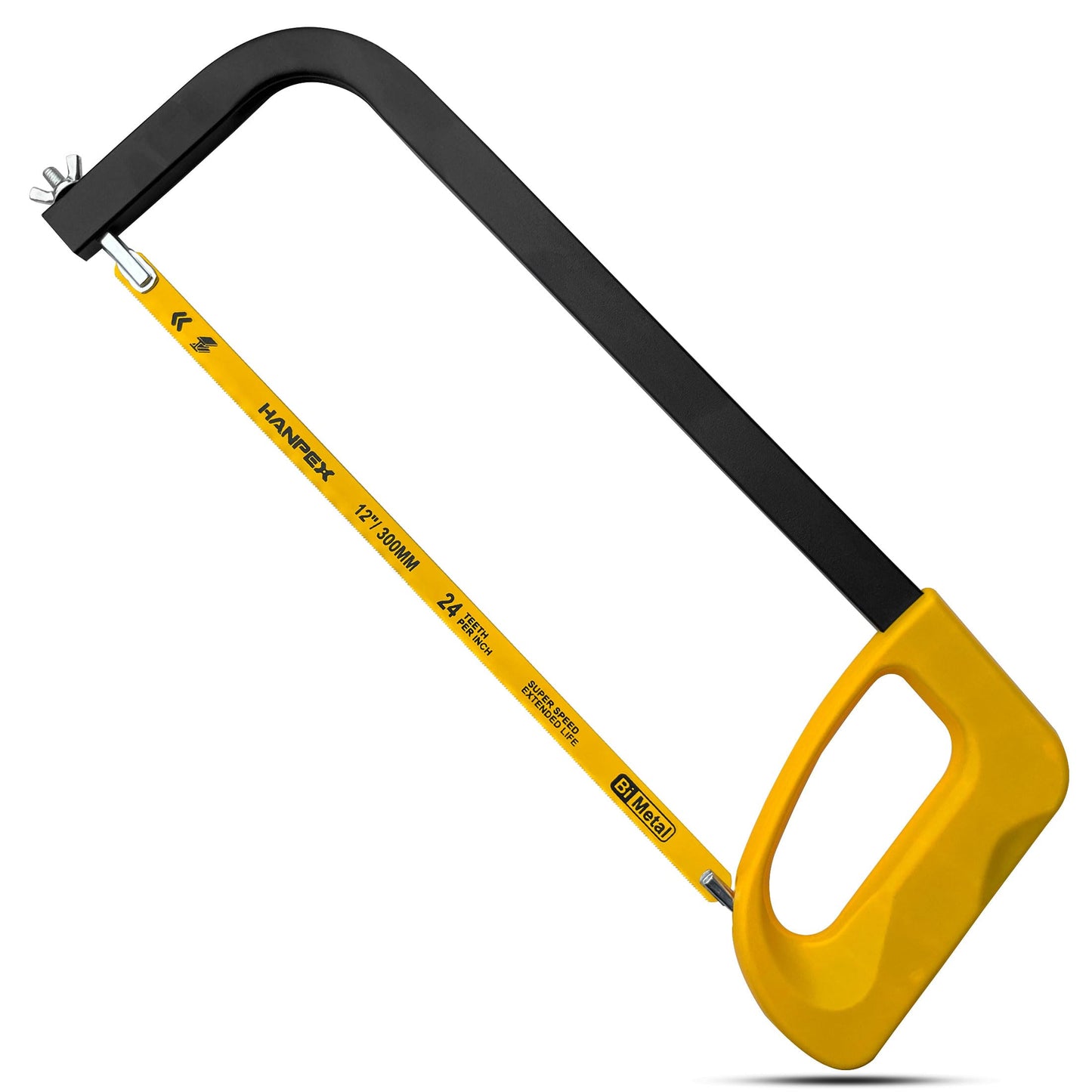 Hanpex 12in. High-Tension Hacksaw Frame with 24 TPI Bi-metal Blade, Hand Saw Suitable for Metal, wood, PVC, Carpentry