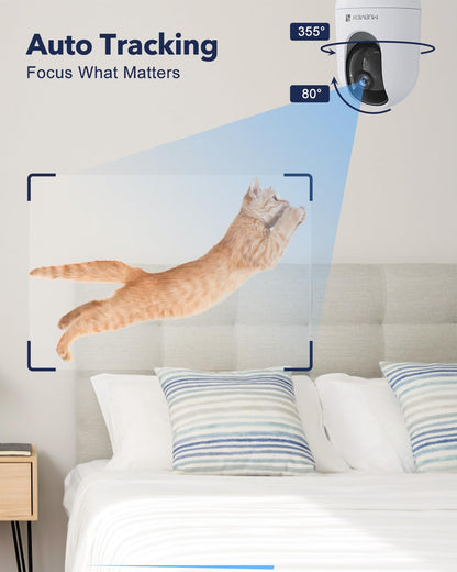 Indoor Security Camera 2K, Pet Camera with Phone App, WiFi Cameras for Home Security Camera for Dog/ Baby Monitor/Elder Pan Tilt, 5/2.4GHz, 24/7, 2-Way Talk, Human Detection, Motion Tracking, Cloud