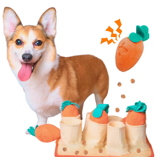 Boredom Buster for Small and Medium Dog, Interactive Treat Puzzle Rug, Slow Feeder Mat with Squeaky Carrots, 20-40 Mins Self-Entertainment Toy, Enrichment Toy Gifts for Dog