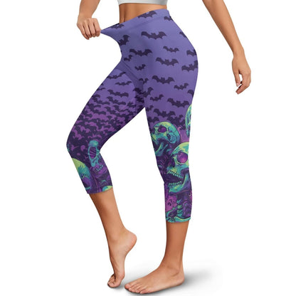 AFPANQZ Bat Skull Print Yoga Legging for Womens Girls Halloween Casual Seamless Compression Athletic Pants Legging Gym Fitness Sport Yoga Leggings for Womens Ladies