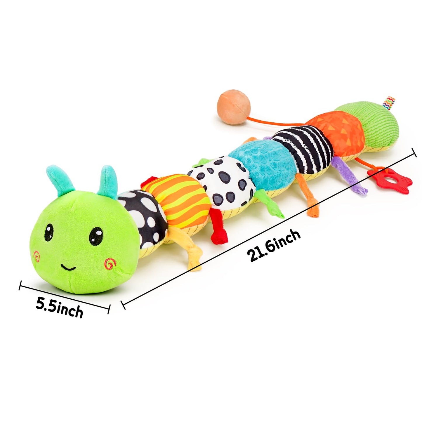 Baby Sensory Toy 0-6 Month Music Animal Stuffed Plush Caterpillar Toy for Infant 0-3-6 Month Tummy Time with Baby Mirror Crinkle Rattle for 6-12 Month Carseat Toys for Newborn Boys Girls Shower Gifts