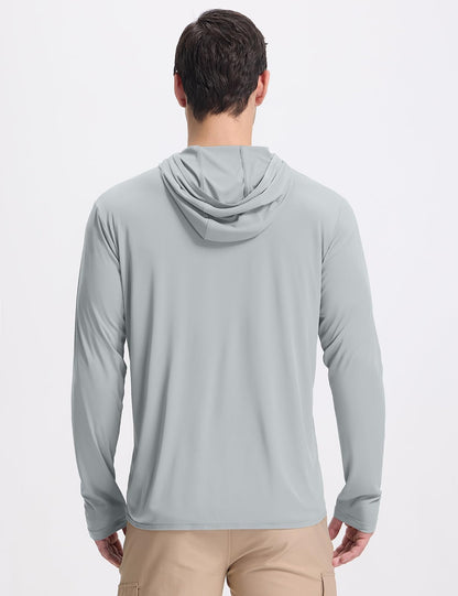 baleaf Men's UPF 50+ Sun Protection Hoodie Full Zip Jacket Lightweight Long Sleeve Cooling Shirts Pockets Hiking Fishing Light Gray M