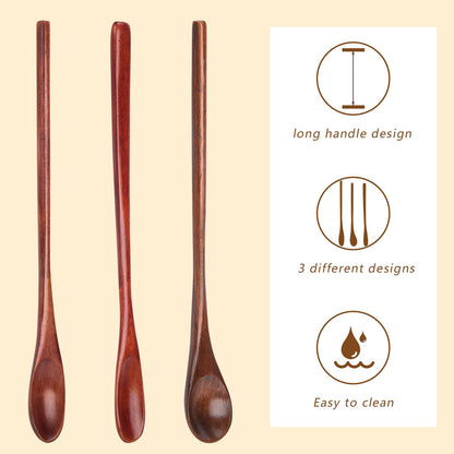 HANSGO 9PCS Wooden Honey Spoons, Mixing Coffee spoon with Long Handle for Jam Dessert Stirring