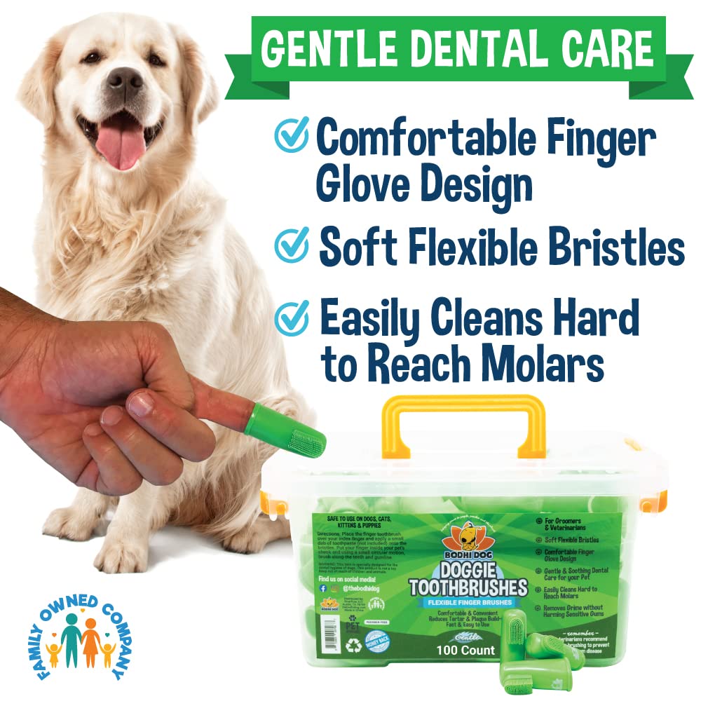 Bodhi Dog Finger Toothbrush for Dogs & Cats - Puppy Toothbrush with Soft Flexible Silicone Bristles, Gentle for Sensitive Gums, Promotes Healthy Teeth & Gums, Easy Teeth Cleaning Tool (100 Count)