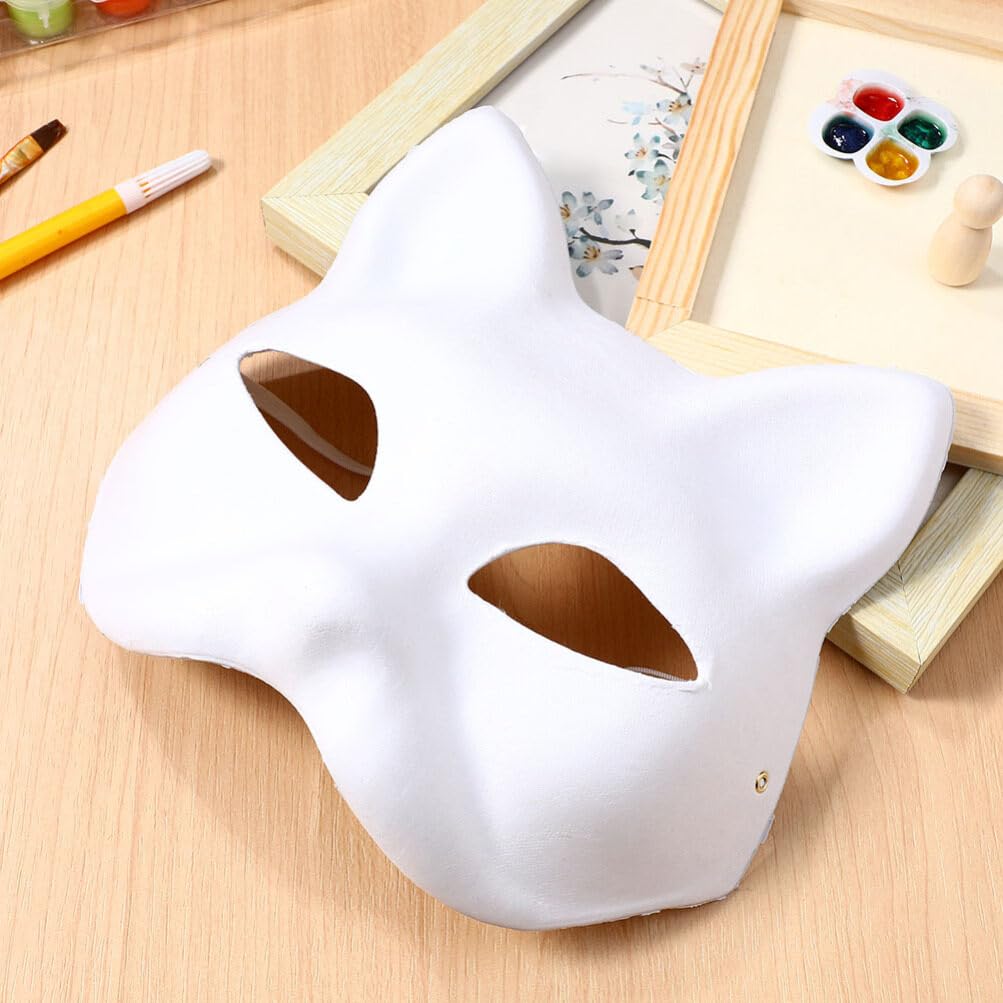 IMIKEYA Cat Mask 6pcs White Paper Fox Masks Blank Unpainted Wolf Animal Half Faces DIY Paint Masquerade Costume Prop for Carnival Cosplay Dance Party Favors
