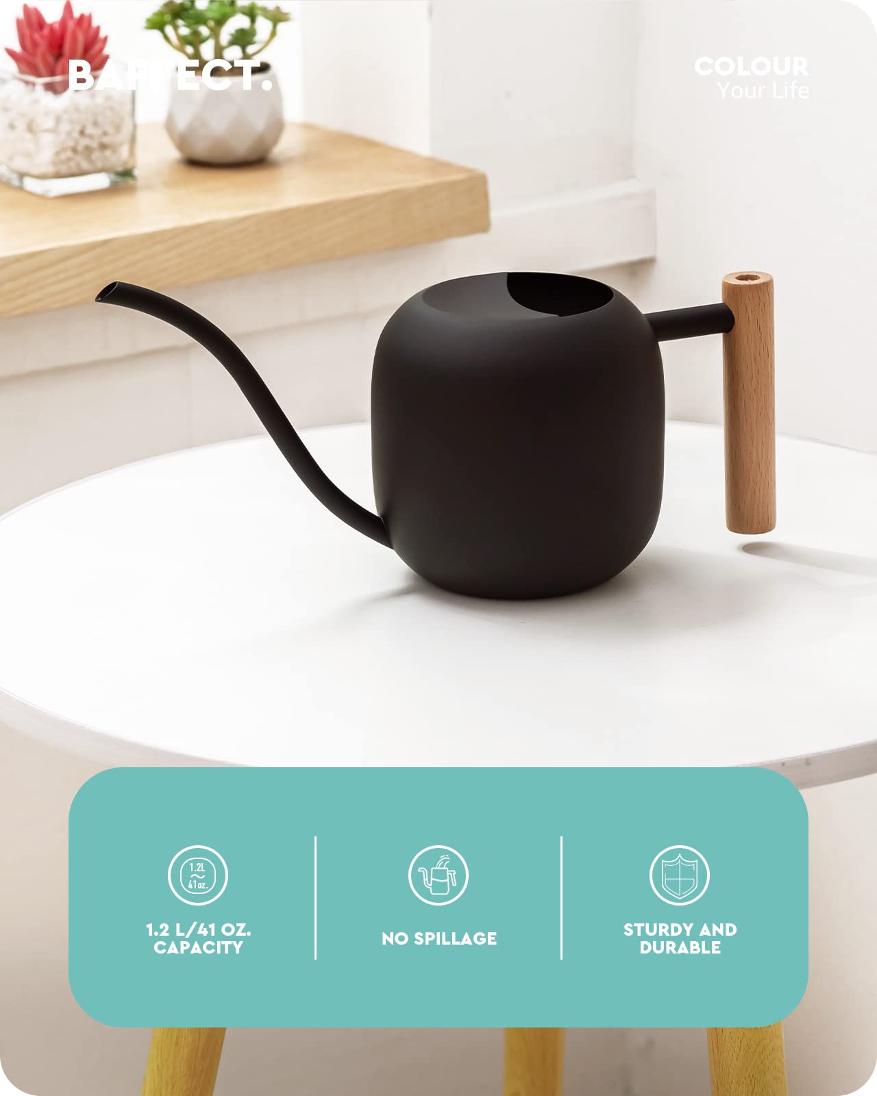 Baffect Cute Indoor/Outdoor Watering Can, 1.2L/41OZ Stainless Steel with Long Spout for House Plants, Bonsai, Flowers & Decor