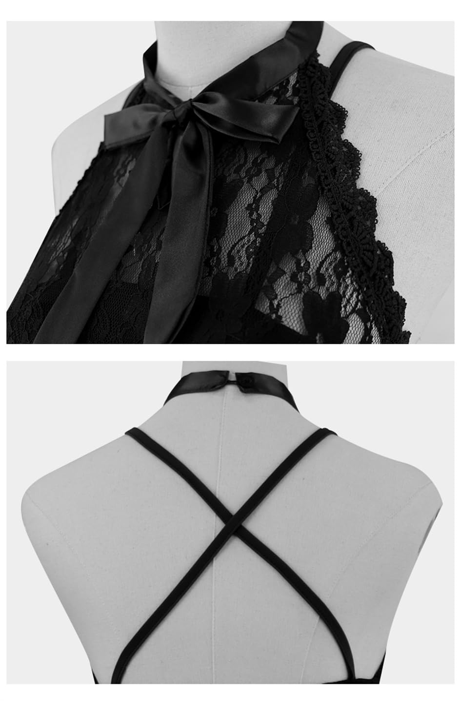 Women's Sleeveless Gothic Lace Dress with Corset Halter Lace Swing Cocktail Dress Black