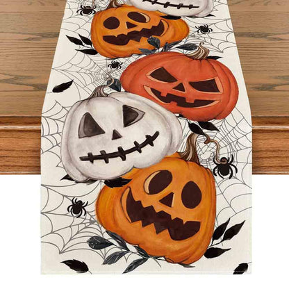 Artoid Mode Pumpkins Spider Web Halloween Table Runner, Seasonal Fall Kitchen Dining Table Decoration for Home Party Decor 13x72 Inch