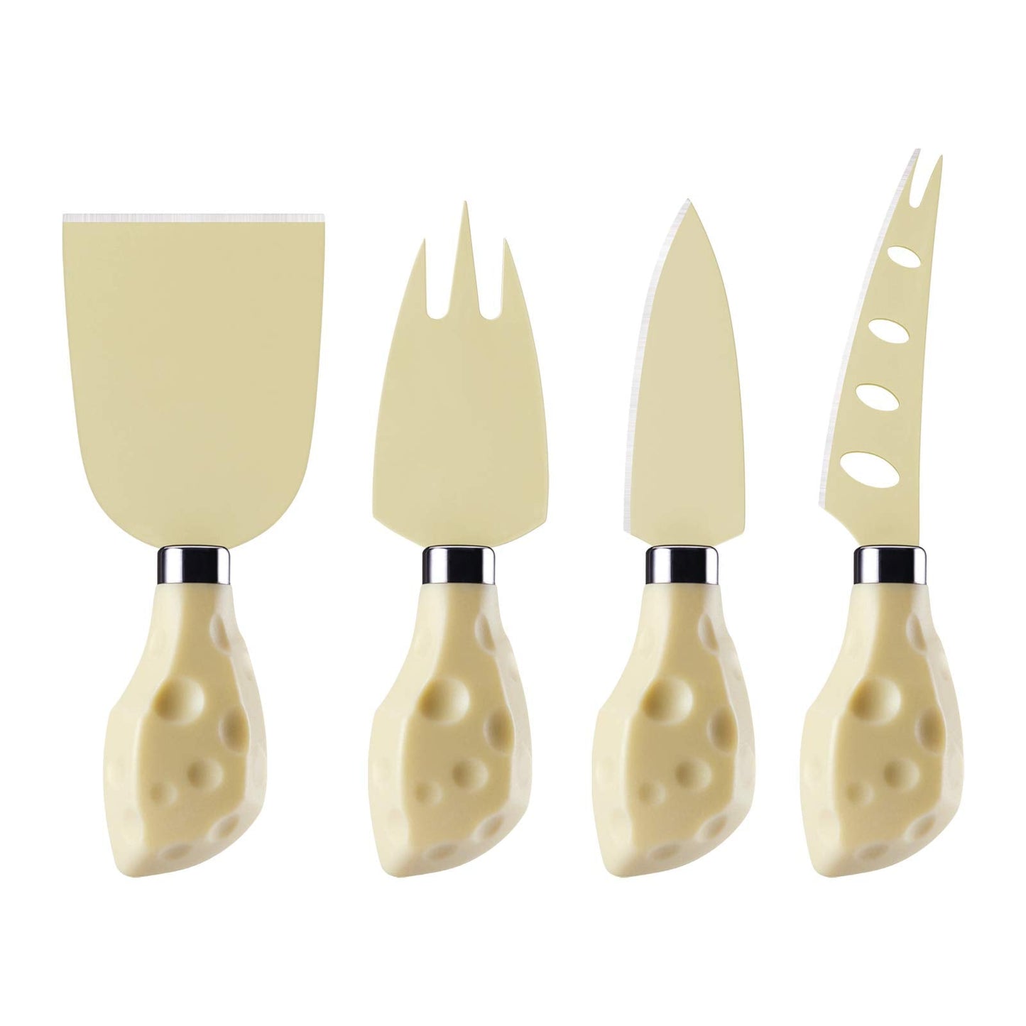 hecef Cheese Knife Set of 4, Non-Stick Coated Gift Set for Christmas, Anniversary, Party, Housewarming, Picnic, Birthdays, Wedding(Beige)