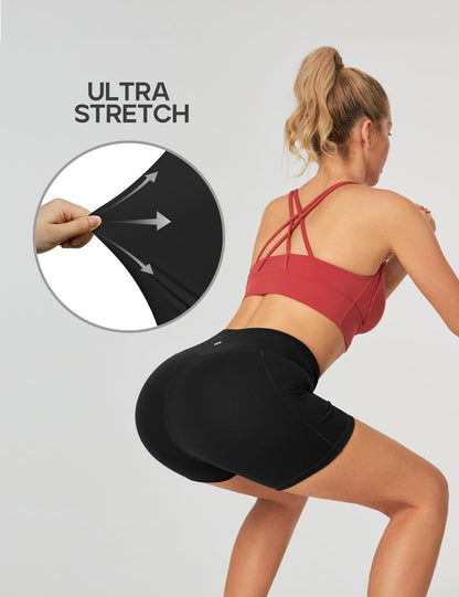 Heathyoga Biker Shorts Women Tummy Control 5" Workout Shorts Women with Pockets High Waisted Spandex Short for Gym Yoga