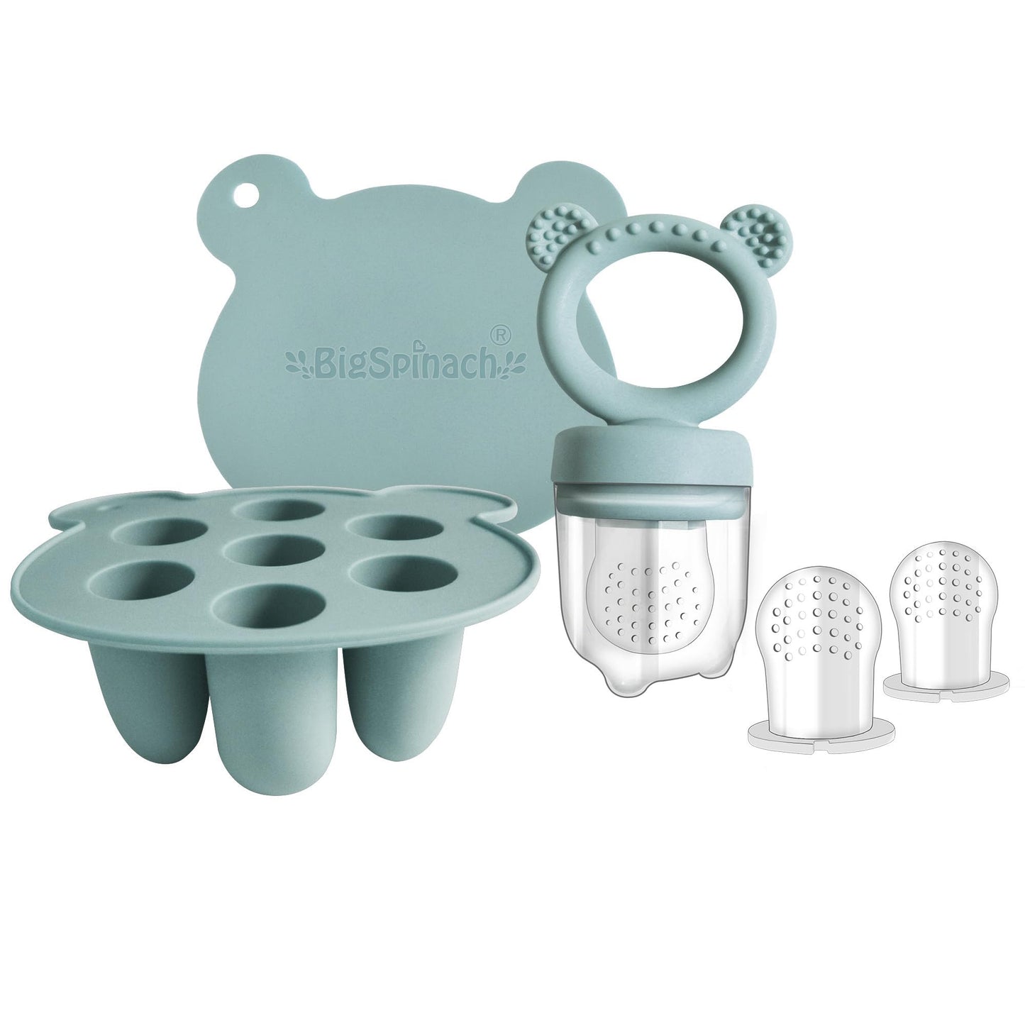BigSpinach Silicone Baby Food Freezer Tray with Teething Popsicle Molds - Baby Fruit Feeder and Breastmilk Teether Combo