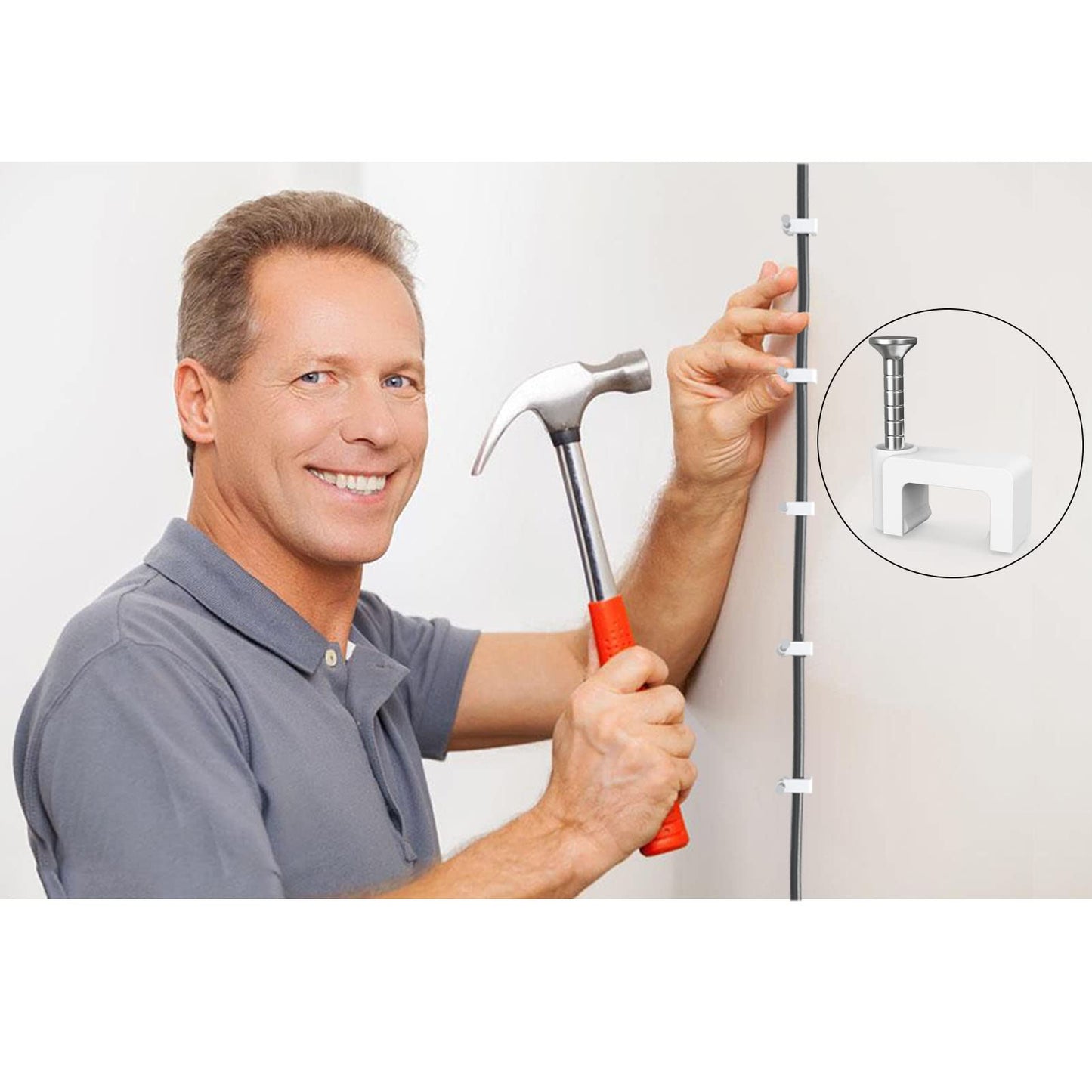 Cable Clips Nail in Cable Clips 100 Pcs 8mm Flat Ethernet Cable Wall Clips Cable Tacks Coax Cable Clip Speaker Wire Clips Cable Nails for Cords Cat5/Cat5e/Cat6/Cat7 RJ45 Cord Clips