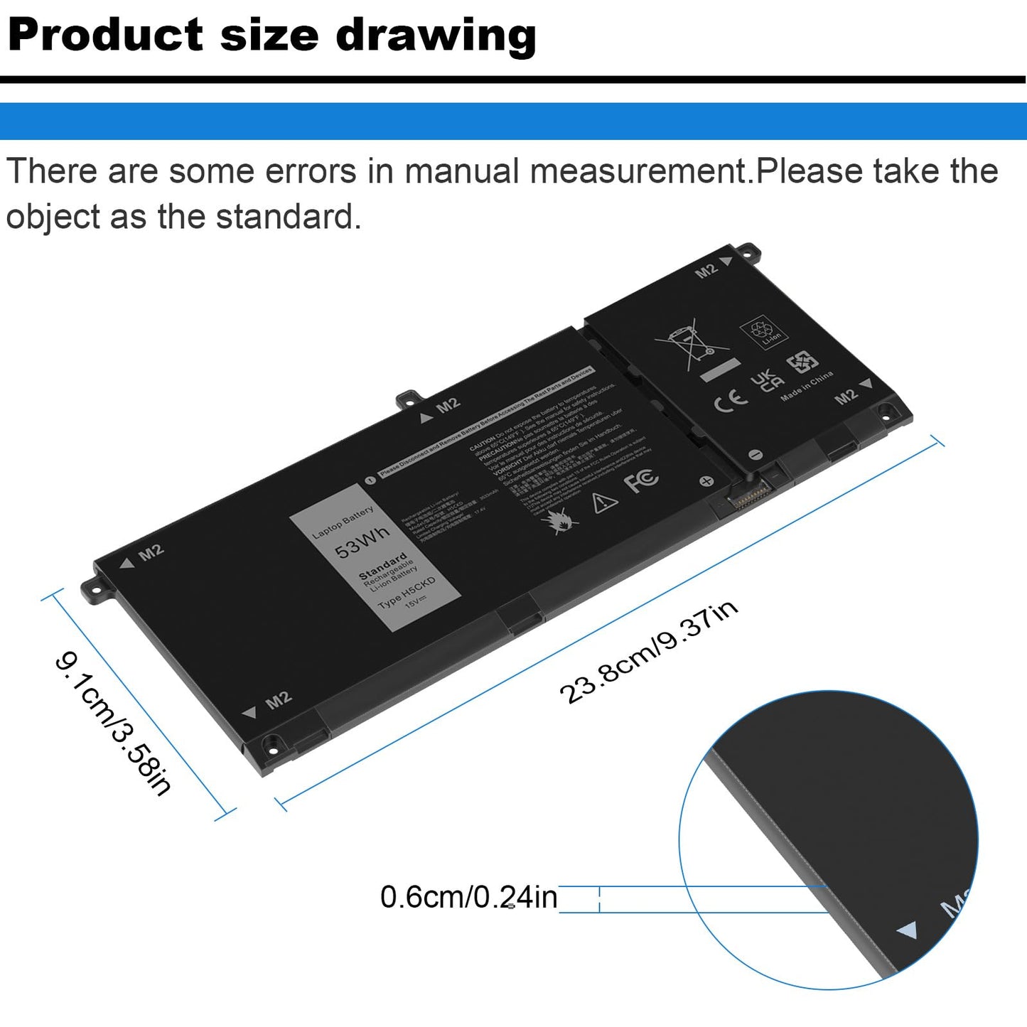 53Wh H5CKD Battery for Dell Vostro 5300 5301 5401 5501 5402 Latitude 3410 3510 Inspiron 5300 5401 5408 5409 5501 5508 5400 5406 5509 7405 7300 7500 2-in-1 Silver Edition 7T8CD TXD03 0H5CKD JK6Y6