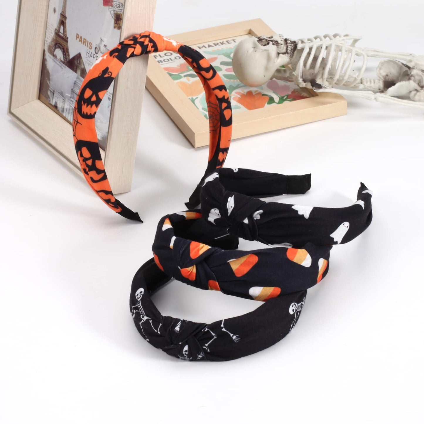 Budsmile 4 PCS Headbands for Women Girls Halloween Pumpkin Sugar Skeleton Skull Ghost Hairbands Gifts Makeup Hair Hoop