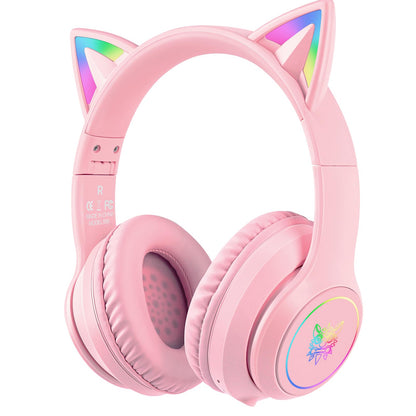 Bluetooth Kids Headphones with Microphone, Cat Ear LED Light Up and 85dB Volume Limited Toddlers Study Headphones, Wireless Foldable HI-FI sound Over-Ear School Headphones for iPhone/iPad/Laptop/PC