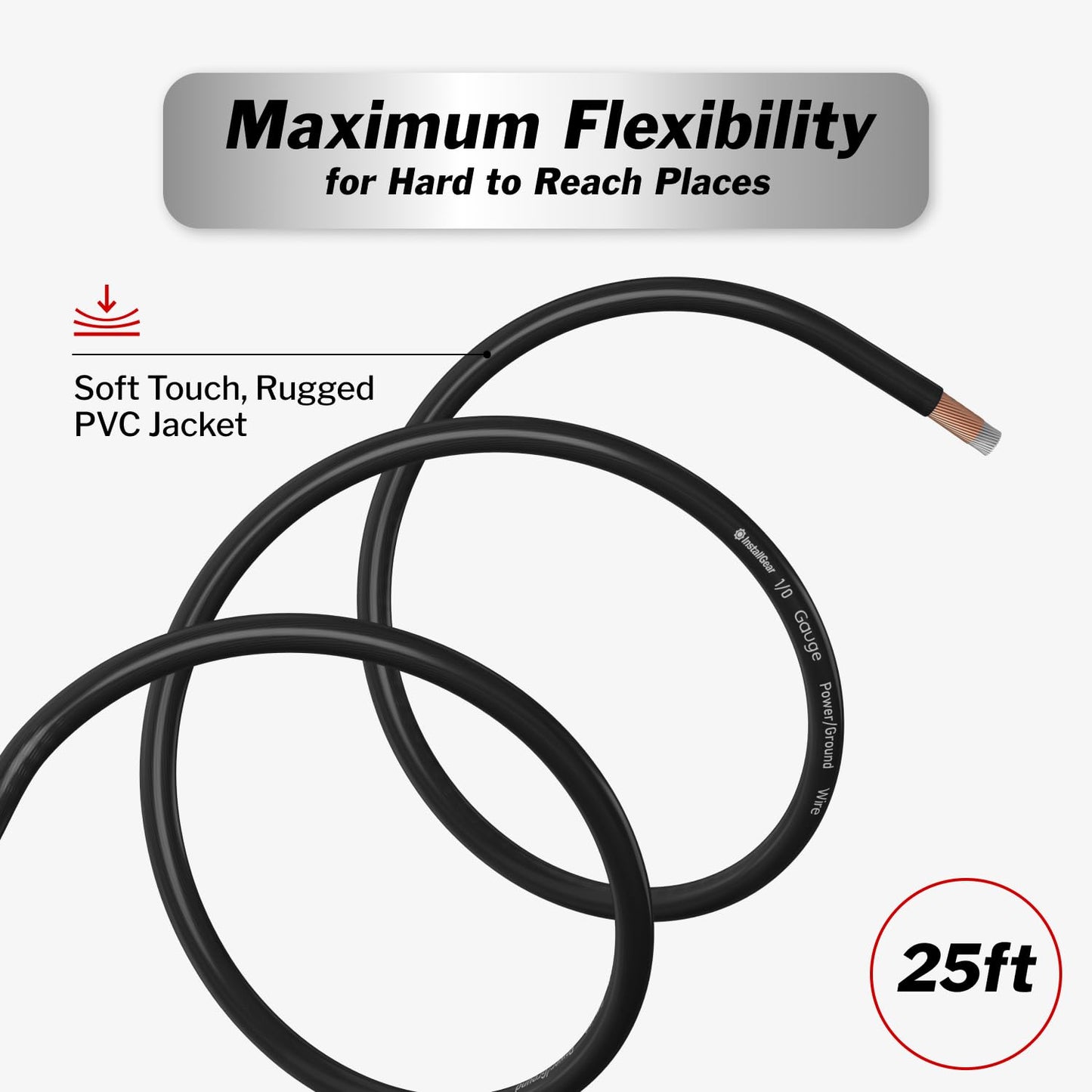 InstallGear 1/0 Gauge Wire (25ft) Copper Clad Aluminum CAA - Primary Automotive Wire, Car Amplifier Power & Ground Cable, Battery Cable, Car Audio Speaker Stereo, RV Trailer Wiring Welding Cable 1/0ga