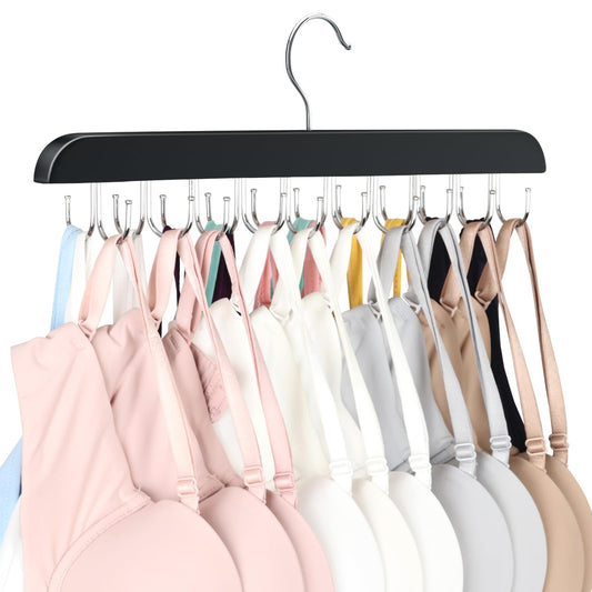 Bra Hanger for Closet, Tank Top Organizer 20 Hooks Capacity Foldable Wood Space Saving Hanger Closet Organizers and Storage for Dorm & Apartment for Tank Top, Hats, Scarf etc.