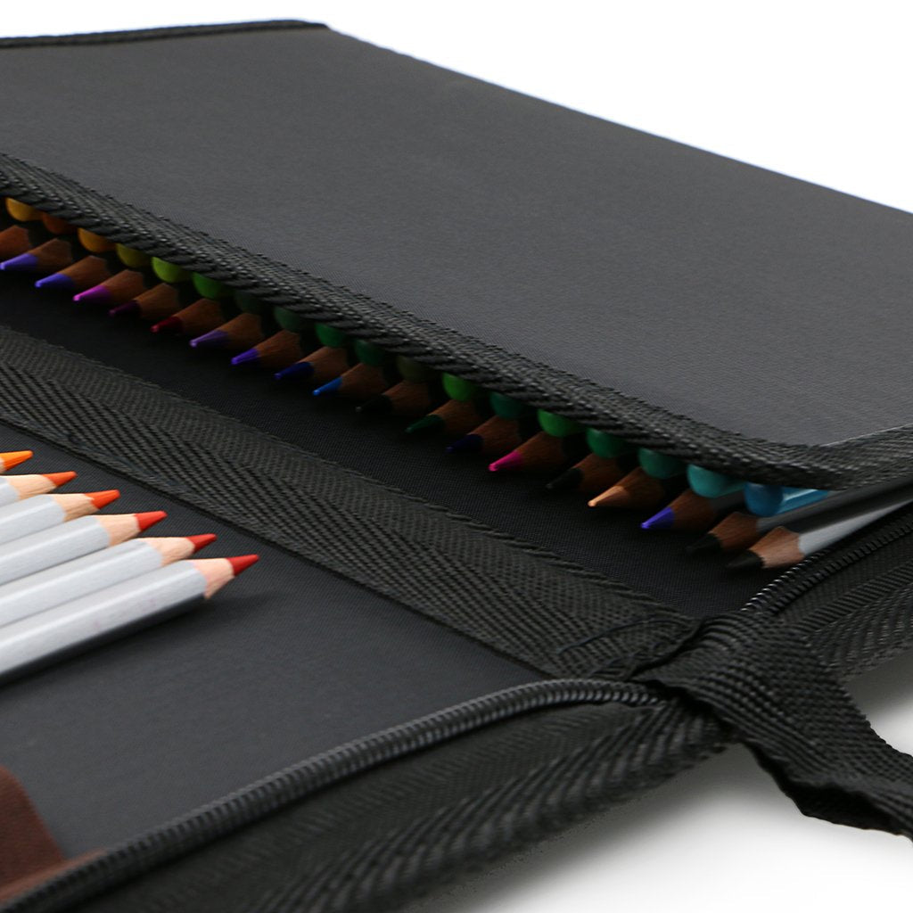 BTSKY® Portable Canvas Zippered Colored Pencil Case-Super Large Capacity 72 Slot Pencil Bag Pouch for Watercolor Pencils(Black)