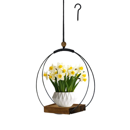 hismocal Hanging Planter for Indoor Plants, Black Plant Hanger Indoor with Sturdy Wood Base, Modern Boho Macrame Plant Hanger, Hanging Wall Ceiling Window Home Decor (Plants/Pots Not Included)