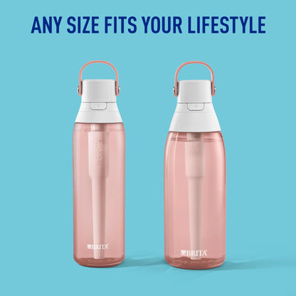 Brita Hard-Sided Plastic Premium Filtering Water Bottle, BPA-Free, Reusable, Replaces 300 Plastic Water Bottles, Filter Lasts 2 Months or 40 Gallons, Includes 1 Filter, Blush - 36 oz.