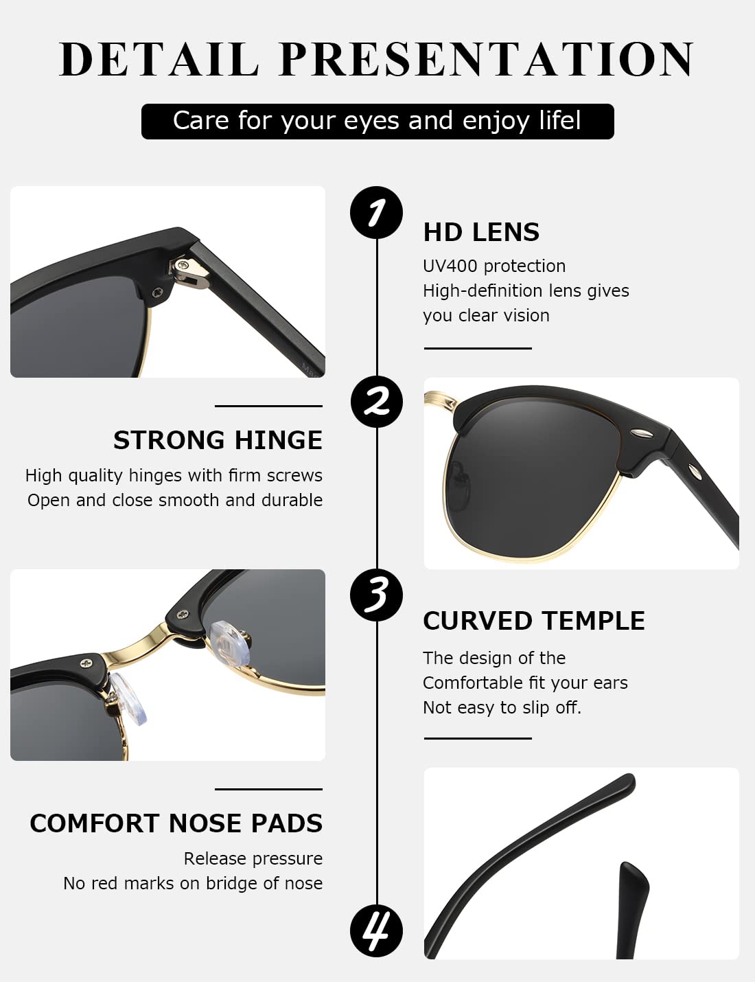 AEVOGUE Polarized Sunglasses For Women And Men Semi Rimless Frame Retro Sun Glasses AE0369 (Matte Black)