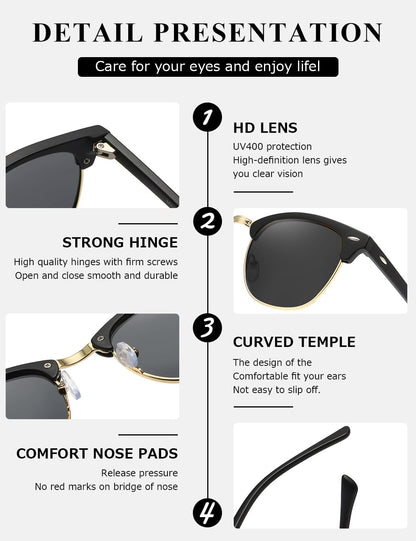 AEVOGUE Polarized Sunglasses For Women And Men Semi Rimless Frame Retro Sun Glasses AE0369 (Matte Black)