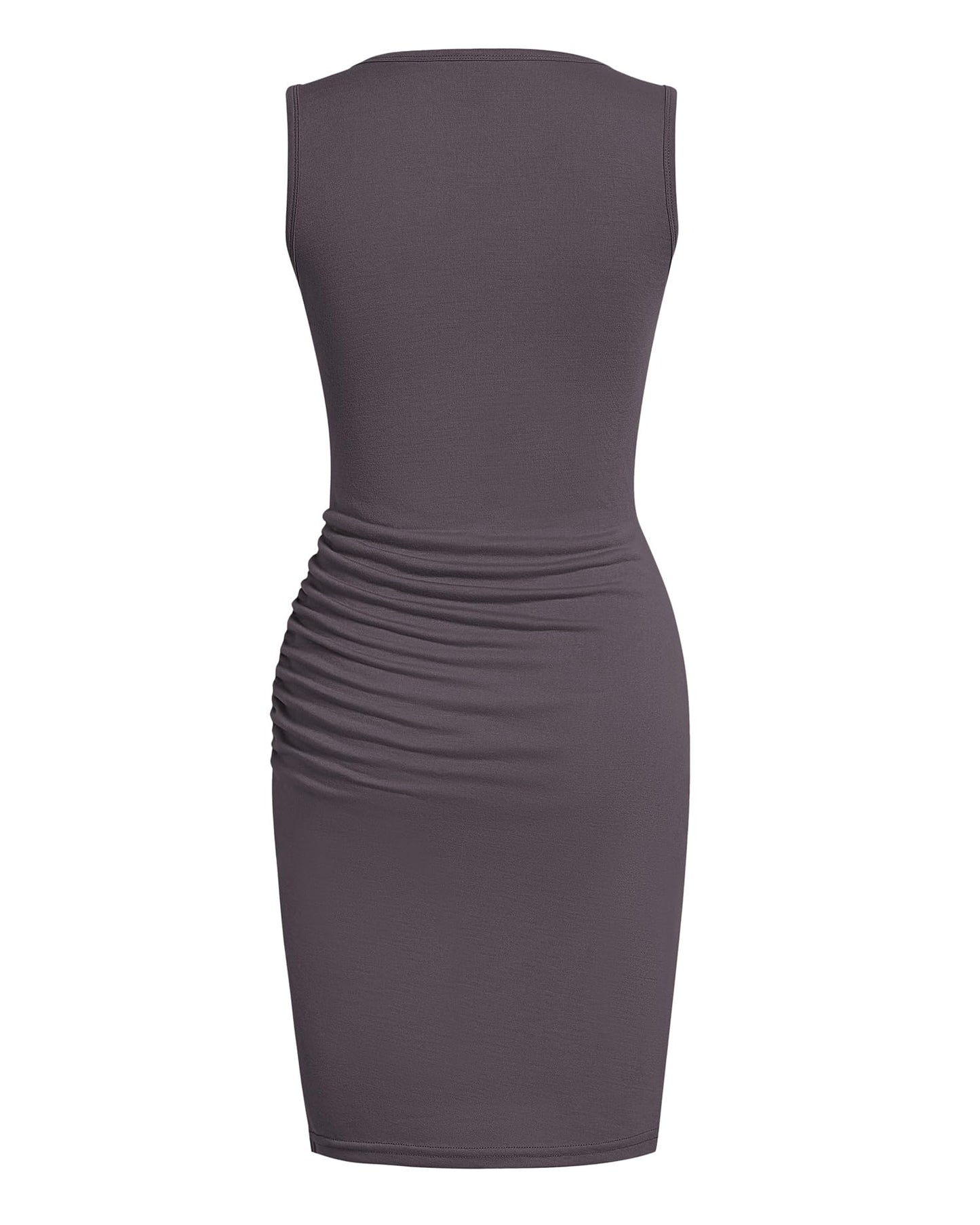 BTFBM Women Summer Dresses 2025 Sleeveless Tank Crew Neck Casual Ruched Bodycon Party Club Beach Short Mini Dress(Dark Grey, Small)