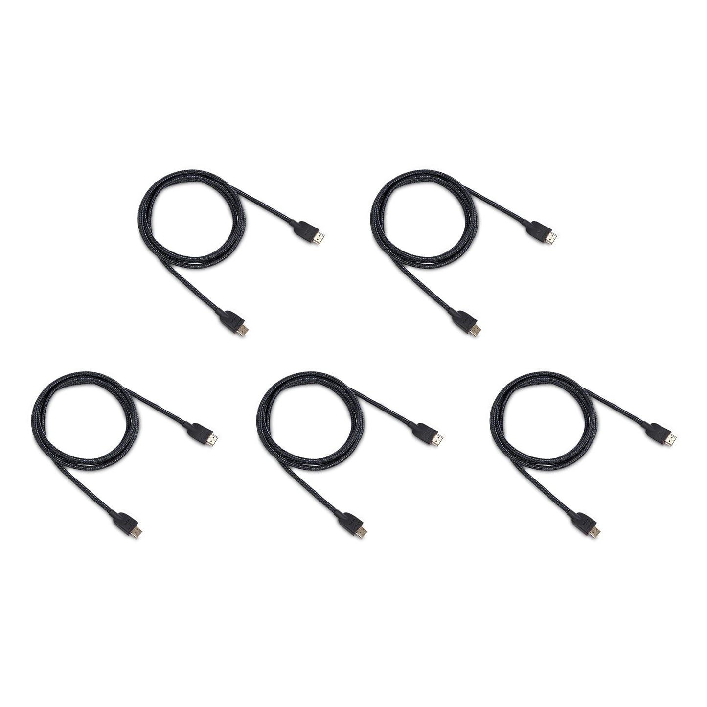 Amazon Basics HDMI Cable 6ft (5-Pack), 4K HDMI 2.0 Cord (18Gbps), Nylon-Braided, 4K@60Hz, 2160p, 48 bit, Compatible with TV/PS5/Xbox/Roku, Black & Blue