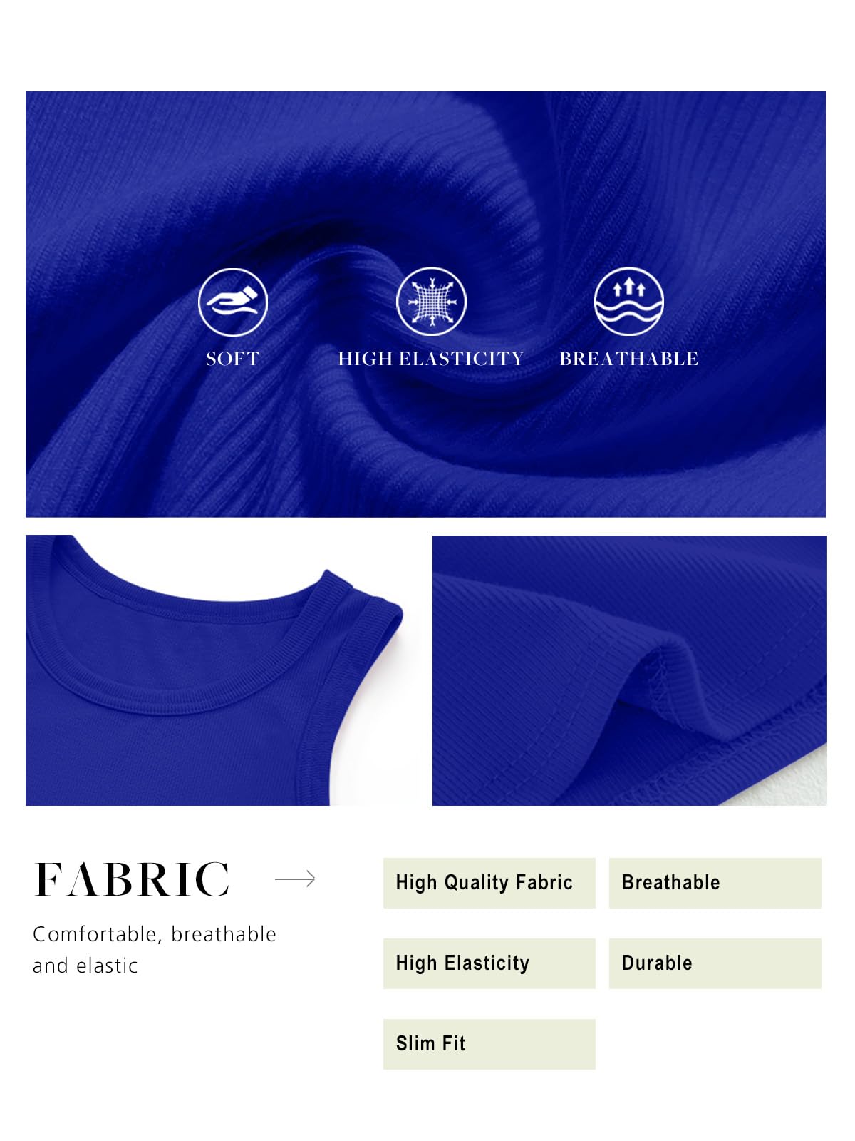 HWOKEFEIYU Womens Casual Tank Tops Scoop Neck Stretch Slim Sexy Basic Sleeveless Racerback Tops(True Blue,Small)