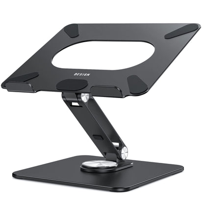 BESIGN LSX7 Laptop Stand with 360 Rotating Base, Ergonomic Adjustable Notebook Riser Holder Compatible with Air, Pro, Dell, HP, Lenovo More 10-15.6" Laptops (Black)