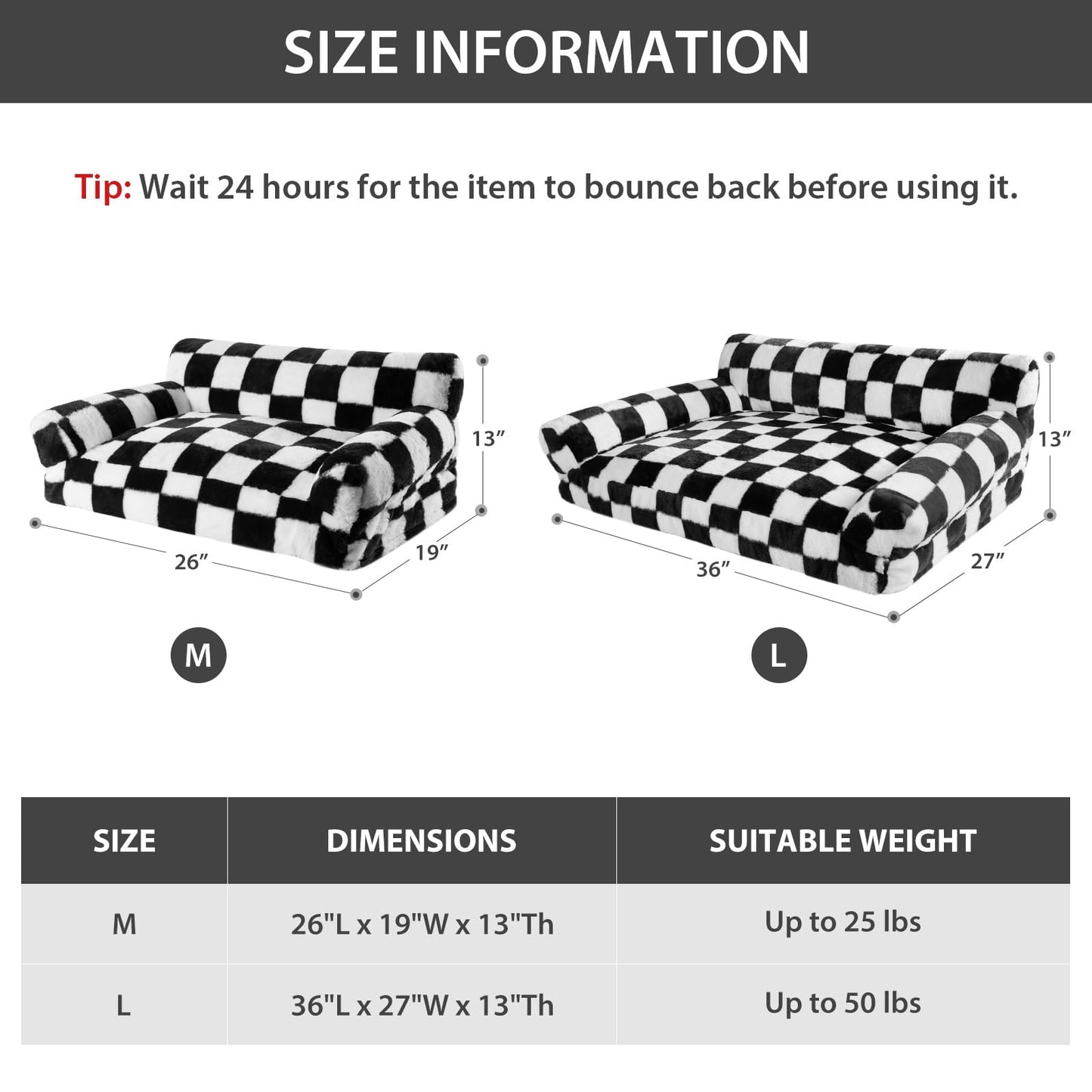 BFPETHOME Cat Couch & Dog Couch Bed, Pet Sofa for Small Pet, Cute Cat Sofa, Checkered Dog Bed with Washable Cover (Black&White)