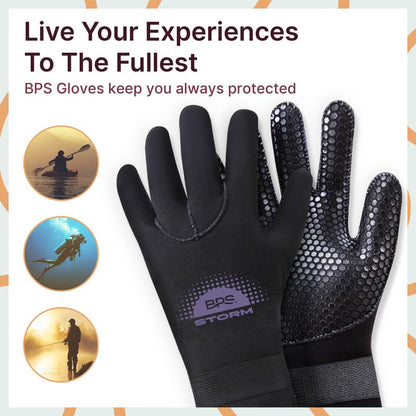 BPS 3mm Neoprene Diving Gloves with Anti Slip Palm - Full Finger Gloves for Scuba Diving, Snorkeling, Surfing, Paddleboarding, and Other Water Sports - for Kids and Adults (Black/Lilac Grey, Large)