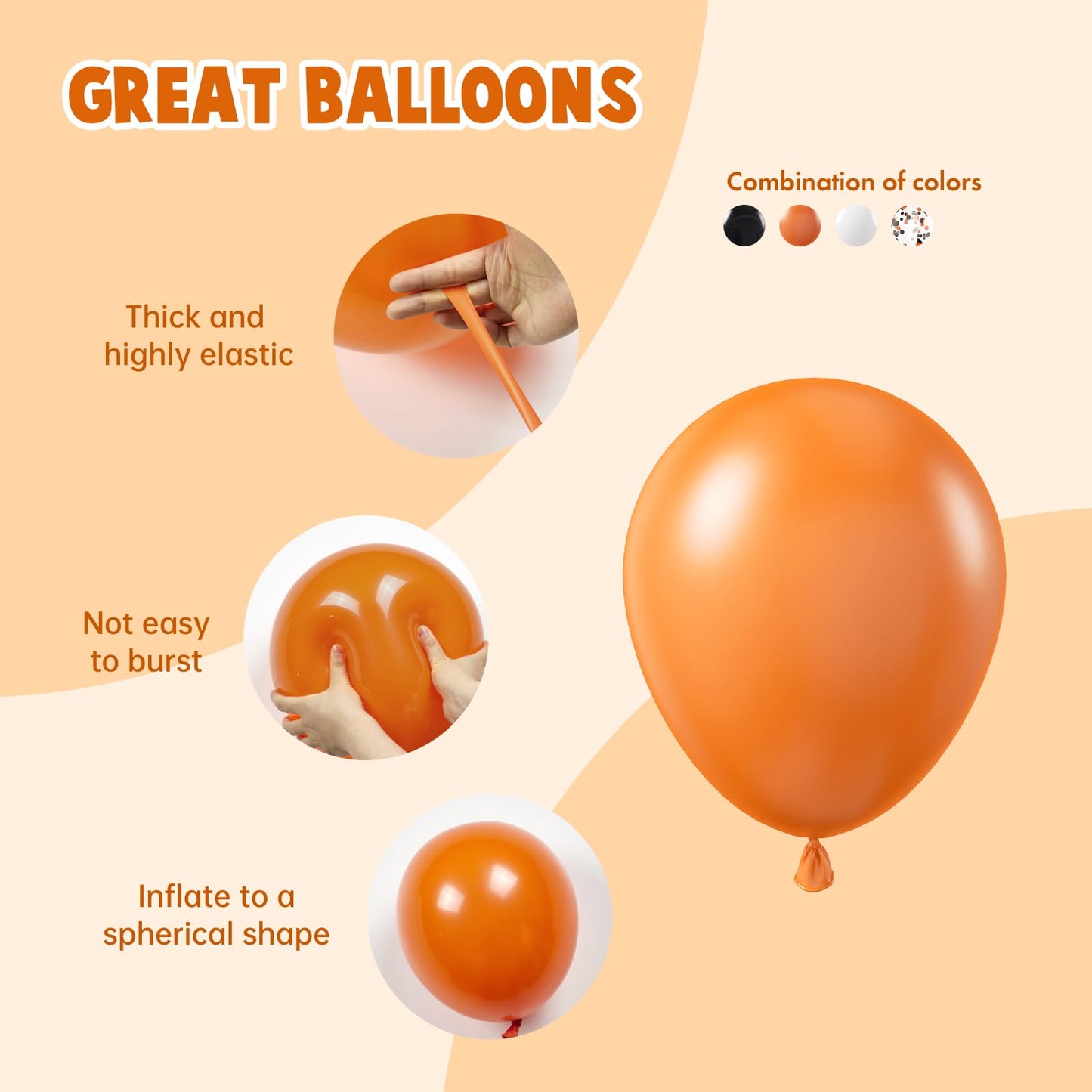 60pcs Orange and Black White Halloween Balloons, 12inch Black Orange White Latex Confetti Balloons for Ghost Halloween Birthday Party Decorations