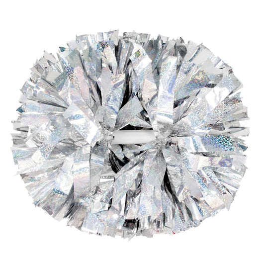 Hooshing 2 Pack Pom Poms Cheerleading Professional Holographic Silver Spot with Baton Handle for Team Spirit Sports Cheering