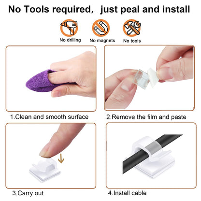 60PCS Cable Clips, KGROTE Outdoor Wire Clips Adhesive Cable Hooks Cord Organizer Holder Christmas Light Clips for Desk, Wall Cable Management, String Lights, Fairy Lights, Decorations Hanging - Clear