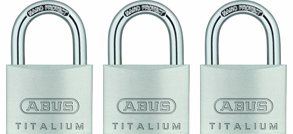 ABUS 64TI/40 Titalium Aluminum Alloy Padlock, Keyed Alike with Nano Protect Steel Shackle, Pack of 3