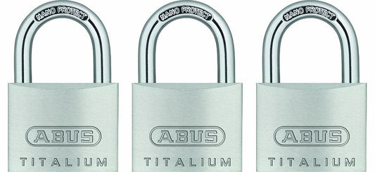 ABUS 64TI/40 Titalium Aluminum Alloy Padlock, Keyed Alike with Nano Protect Steel Shackle, Pack of 3