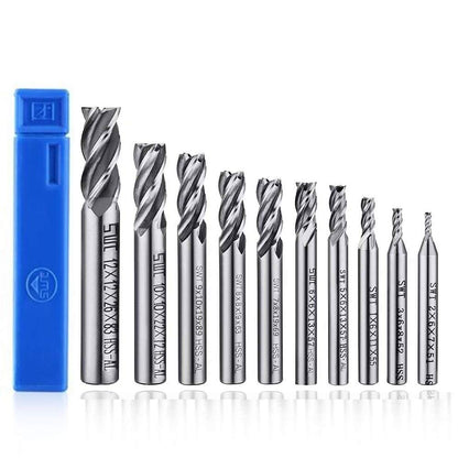 ASNOMY 10pcs 4-Flute End Mill Set, Metric CNC Milling Cutter Drill Bits Router Bits Cutter Tool Set for Wood Aluminum Cast Iron Copper Plastic, Straight Shank 2-12mm