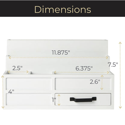 BLU MONACO White Desktop Organizer with Drawer – Paper Wood Bill & Mail Organizer for Office Desk, Countertop & Workspace Storage